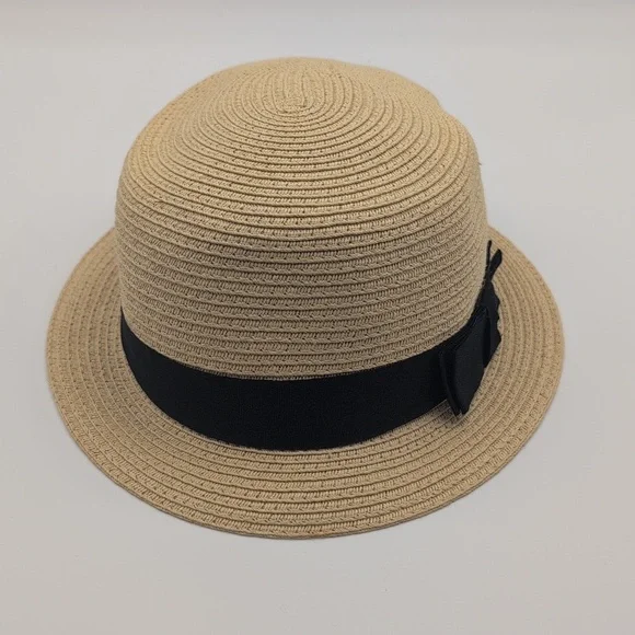 Expressions| Vintage Tan Straw Hat with Black Band - Picture 6 of 11